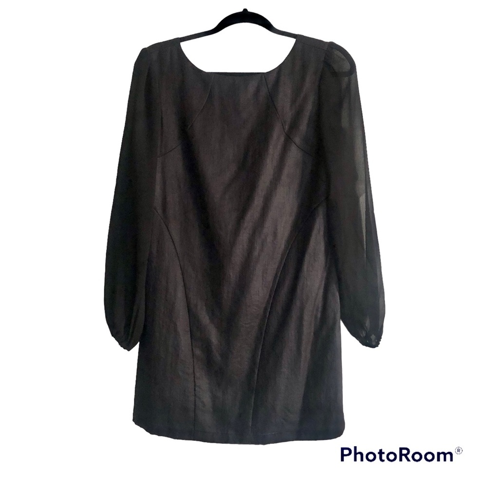 FindersKeeper Cocktail Mini Dress black Sheer Long Sleeve V-back opening size M